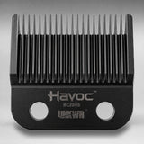 UNKWN Havoc Blade BC22HS, straight-on view showing the cutting teeth, two mounting holes, and Havoc name etched on the face