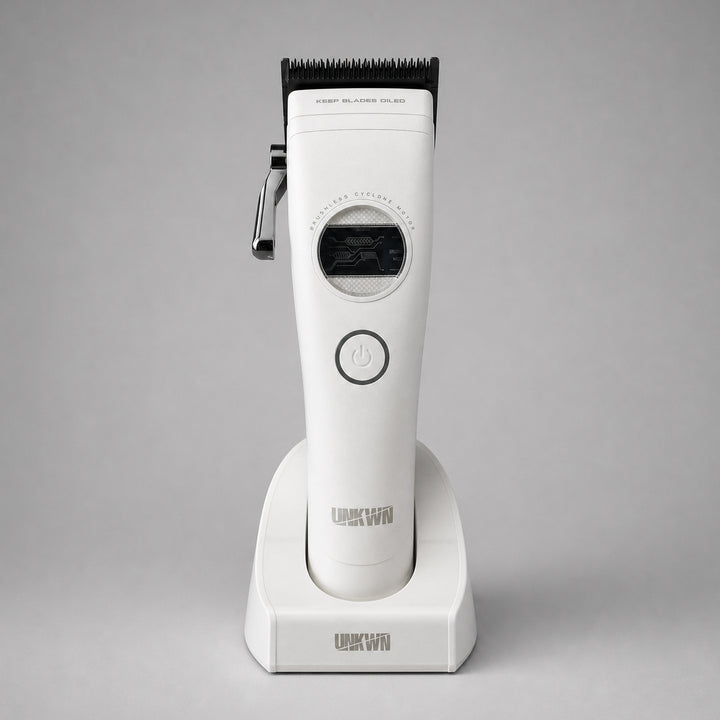 UNKWN Vortex Cyclone Clipper in white with charging stand