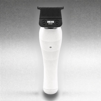 UNKWN Cyclone Trimmer UNK1T in white, rear view showing the BT49T zero-gap T-blade
